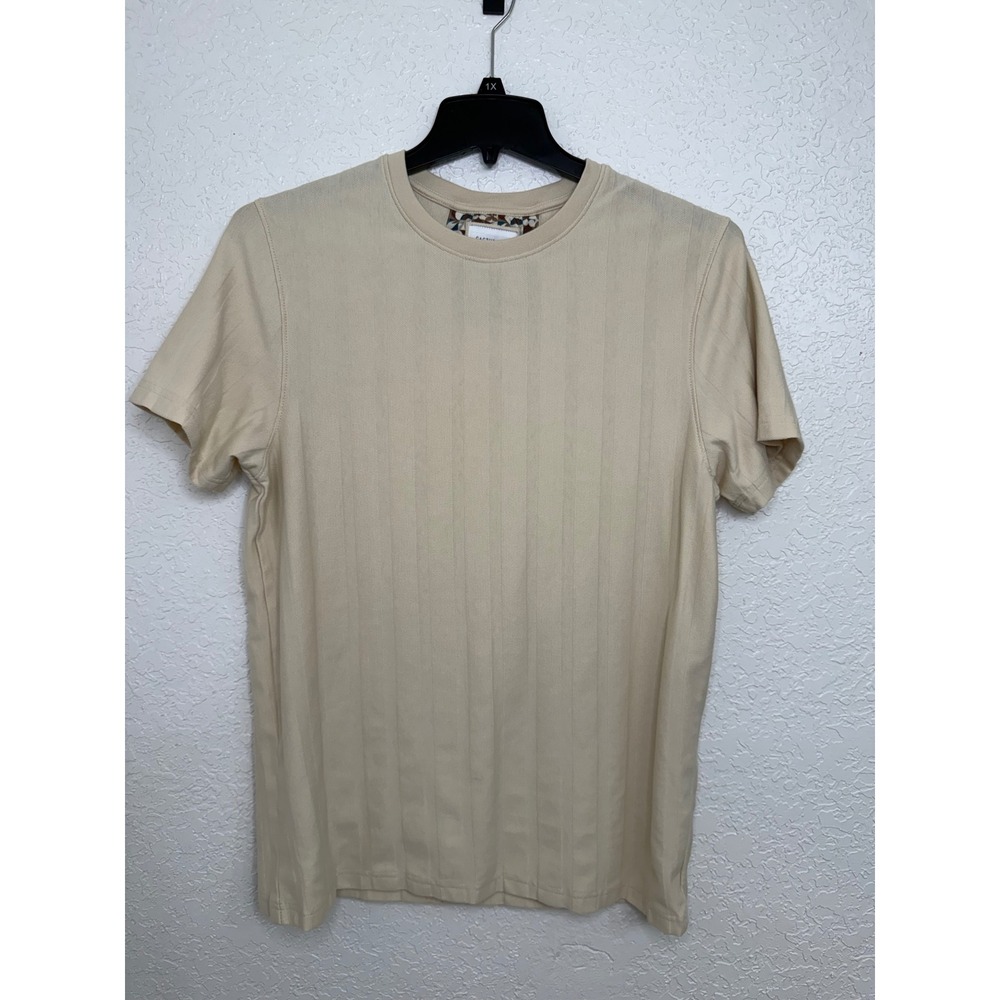Cactus Man Ricky Singh Mens XL Beige Vertical Ribbed‎ Short Sleeve T-Shirt Tan